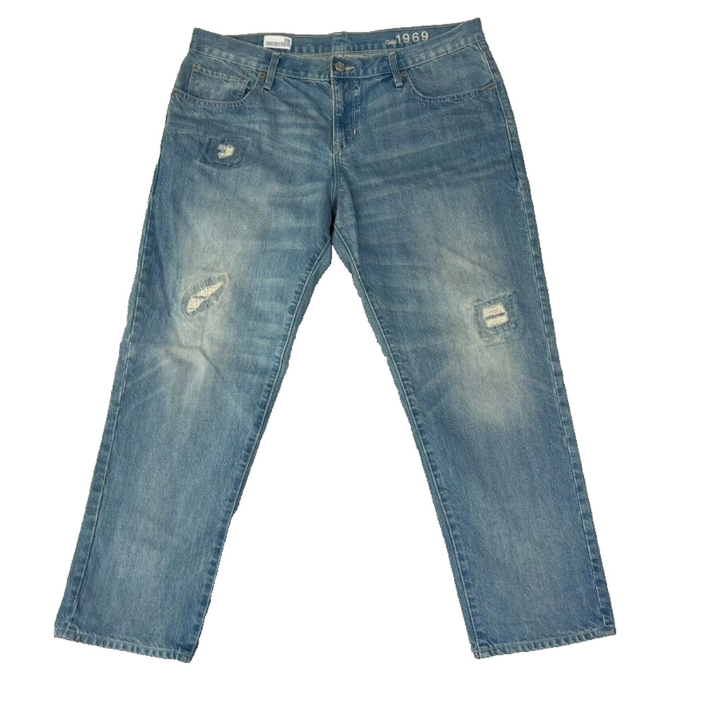 GAP Jeans Womens 31 R Sexy Boyfriend Medium Wash Blue Distressed Tapered Leg